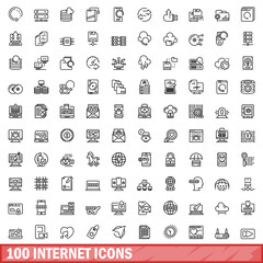 Poster - 100 internet icons set. Outline illustration of 100 internet icons vector set isolated on white background