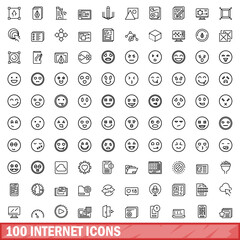 Poster - 100 internet icons set. Outline illustration of 100 internet icons vector set isolated on white background