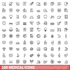 Canvas Print - 100 medical icons set. Outline illustration of 100 medical icons vector set isolated on white background