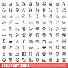 Wall Mural - 100 sport icons set. Outline illustration of 100 sport icons vector set isolated on white background