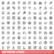 © ylivdesign - 100 travel icons set. Outline illustration of 100 travel icons vector set isolated on white background