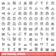 © ylivdesign - 100 travel icons set. Outline illustration of 100 travel icons vector set isolated on white background