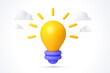 © Viktoria Kurpas - 3d light bulb, light idea icon team processes brainstorming on idea development cartoon style vector. Realistic light bulb vector idea metaphor