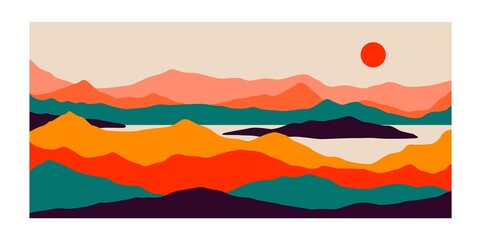 Wall Mural - landscape minimalist wallpaper. abstract nature art, contemporary mountain poster, hand drawn backgr
