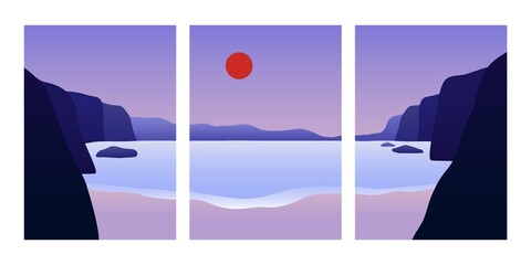 Wall Mural - abstract landscape minimalist posters. nature contemporary mountain collage, hand drawn backgrounds.