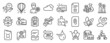 © blankstock - Set of Business icons, such as Search puzzle, Air balloon, Support icons. Cogwheel blueprint, Attachment, Cloudy weather signs. Reject file, Heart, Shopping. Love night, Packing boxes. Vector