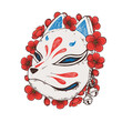 Kitsune mask with camelia flower hand drawn vector illustration. Traditional japanese demon. Tattoo print. Hand drawn illustration for t-shirt print, fabric and other uses.