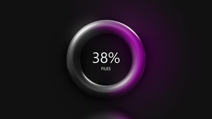 Poster - Animation of ring progress with percent counter on black background. Motion. Uploading process with a purple pulsating circle.