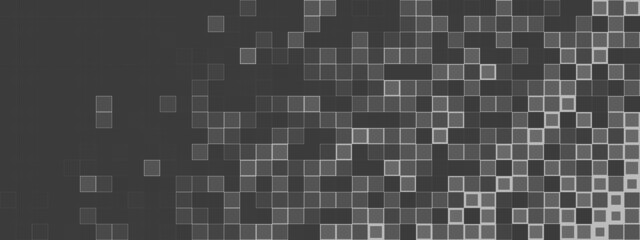 Poster - Grey wide background with dissolving mosaic. Pixelated pattern