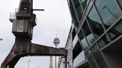 Canvas Print - the tv tower of dusseldorf germany in winter 30fps