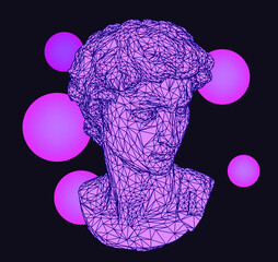 Poster - 3D illustration of a low poly bust sculpture of a human head. Futuristic trendy print for t-shirt, cover or poster.