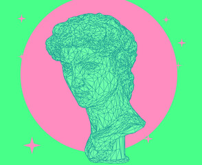 Poster - 3D illustration of a low poly bust sculpture of a human head. Futuristic trendy print for t-shirt, cover or poster.