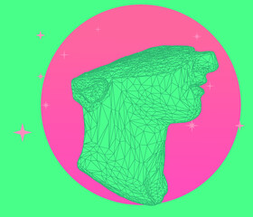 Poster - 3D illustration of a broken low poly bust sculpture. Vaporwave computer art aesthetics.
