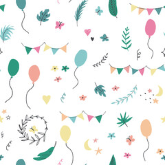 Wall Mural - birthday celebration, balloons, decoration vector seamless pattern