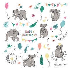 Wall Mural - Koala animal vector illustrations set