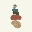 Balance pebble stone harmony vector Illustration. Simplicity calm and zen of cairn rock shape. Simple poise tower. Circle color stones with gold grunge texture. Balance concept. Poster, card, print