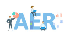 AER, Annual Equivalent Rate. Concept With Keyword, People And Icons. Flat Vector Illustration. Isolated On White.