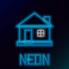 Sticker - Glowing neon line House icon isolated on black background. Home symbol. Colorful outline concept. Vector