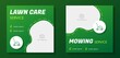 Lawn care service social media post banner set, grass mowing advertisement concept, green marketing square ad, backyard maintenance abstract flyer, leaflet, isolated