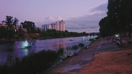 Canvas Print - The fountain show on Rusanivsky Canal, Kyiv, Ukraine