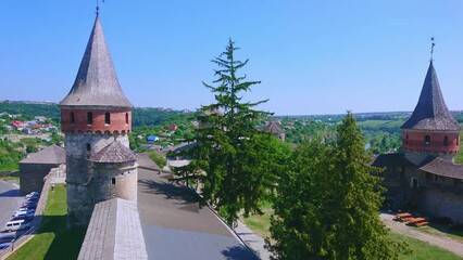 Sticker - Panorama of Kamianets-Podilskyi Castle and Smotrych River Canyon, Ukraine