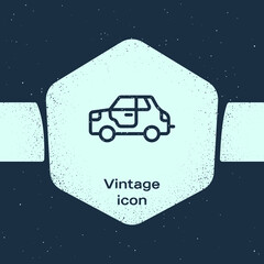 Sticker - Grunge line Car icon isolated on blue background. Monochrome vintage drawing. Vector