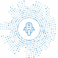 Poster - Blue line Robot icon isolated on white background. Artificial intelligence, machine learning, cloud computing. Abstract circle random dots. Vector