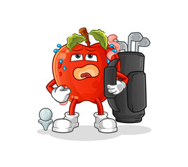 apple with worm with golf equipment. cartoon mascot vector