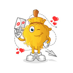 broom hold love letter illustration. character vector