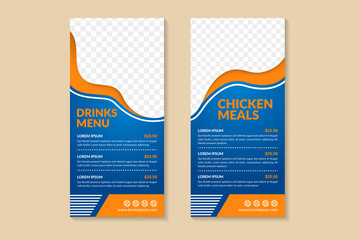 Poster - set of chicken meals and drinks menu business roll up banner gradient design template, blue gradient
