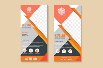 Wall Mural - Set of multicolor orange square Business Roll Up Banner flat design template ,Abstract Geometric background. white, grey and black background. diagonal space for photo.