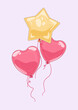 Balony w kształcie serca i w kształcie gwiazdki. Wektorowa ilustracja imprezowych baloników wypełnionych helem w radosnych kolorach. Dekoracje na urodziny, baby shower, walentynki, uroczystość.