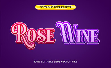 Poster - Rose wine 3d text effect with rose and wine theme. typography template for red and purple food or beverage products.