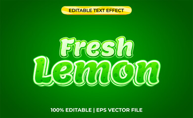 Poster - fresh lemon 3d text effect with green and fresh theme. typography template for lemon drinks or beverage products.