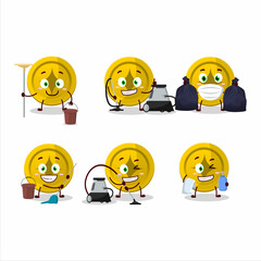 Sticker - Cleaning service gold coin cute cartoon character using mop