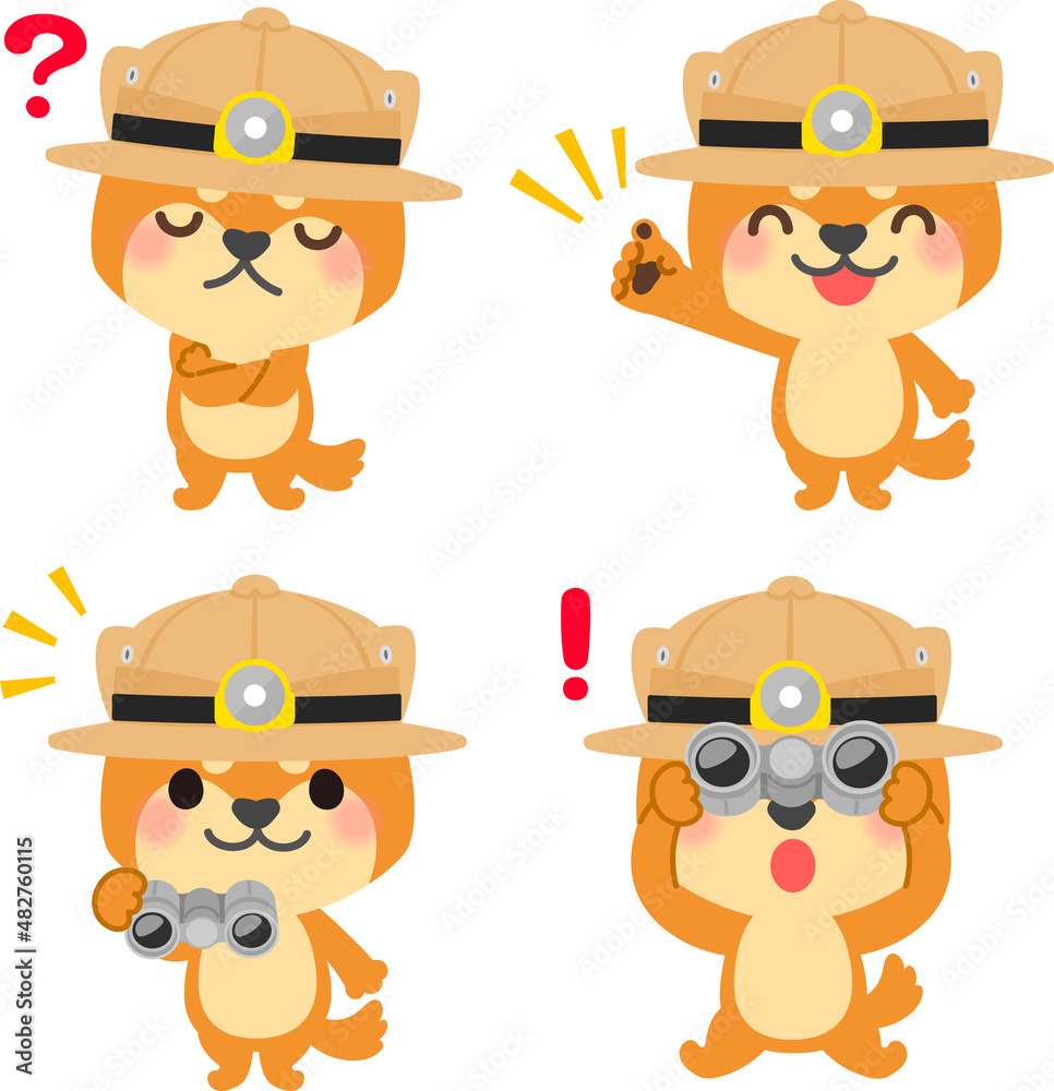 探検隊の犬のキャラクターのイラストセット Stock Vector