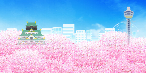 Wall Mural - 桜　大阪　風景　背景