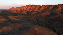 Flying Towards Elders Range Mountains During Magical Sunset Lights. Flinders Ranges National Park