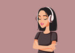 Young Woman Wearing Headphones Listening to Favorite Podcast Vector Illustration