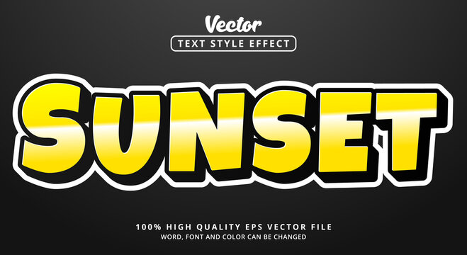 Editable text effects, Sunset text in stylish modern color style elegant yellow gold and glossy metallic