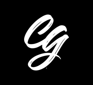 White Vector Letters Logo Brush Handlettering Calligraphy Style In Black Background Initial cg