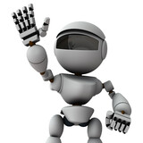 Fototapeta  - 右手を挙手する白いロボット。注意喚起をし、目立とうと試みる。賛成意思と意見を述べる人工知能。