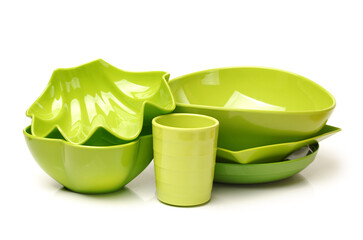 Poster -  Bright green plastic empty bowl on a white background