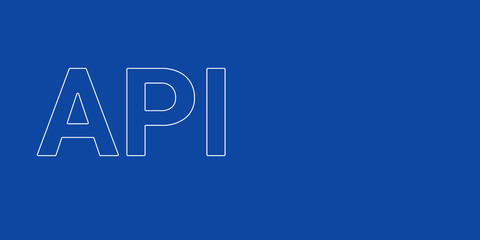 Poster - A large white outline api symbol on the left. Designed as thin white lines. Vector illustration on blue background