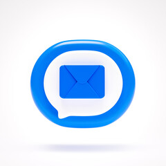 Fototapete - Mail message or envelope icon sign symbol button on blue speech bubble on white background 3D rendering