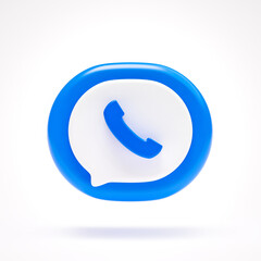 Fototapete - Phone Contact icon sign symbol button on blue speech bubble on white background 3D rendering
