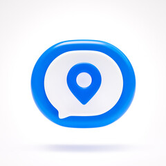 Poster - Pin navigation map location icon sign symbol button on blue speech bubble on white background 3D rendering
