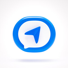 Poster - Navigation address location direction icon sign symbol button on blue speech bubble on white background 3D rendering