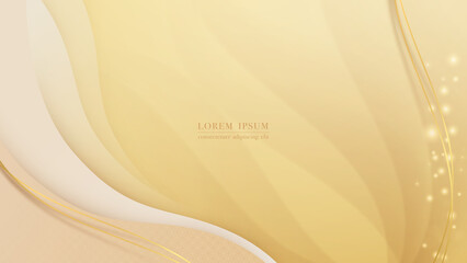 Wall Mural - abstract background with golden lines and light shining, curve shape layer. vector illustration
