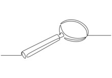 Continuous One Single Line Of Magnifying Glass Isolated On White Background.